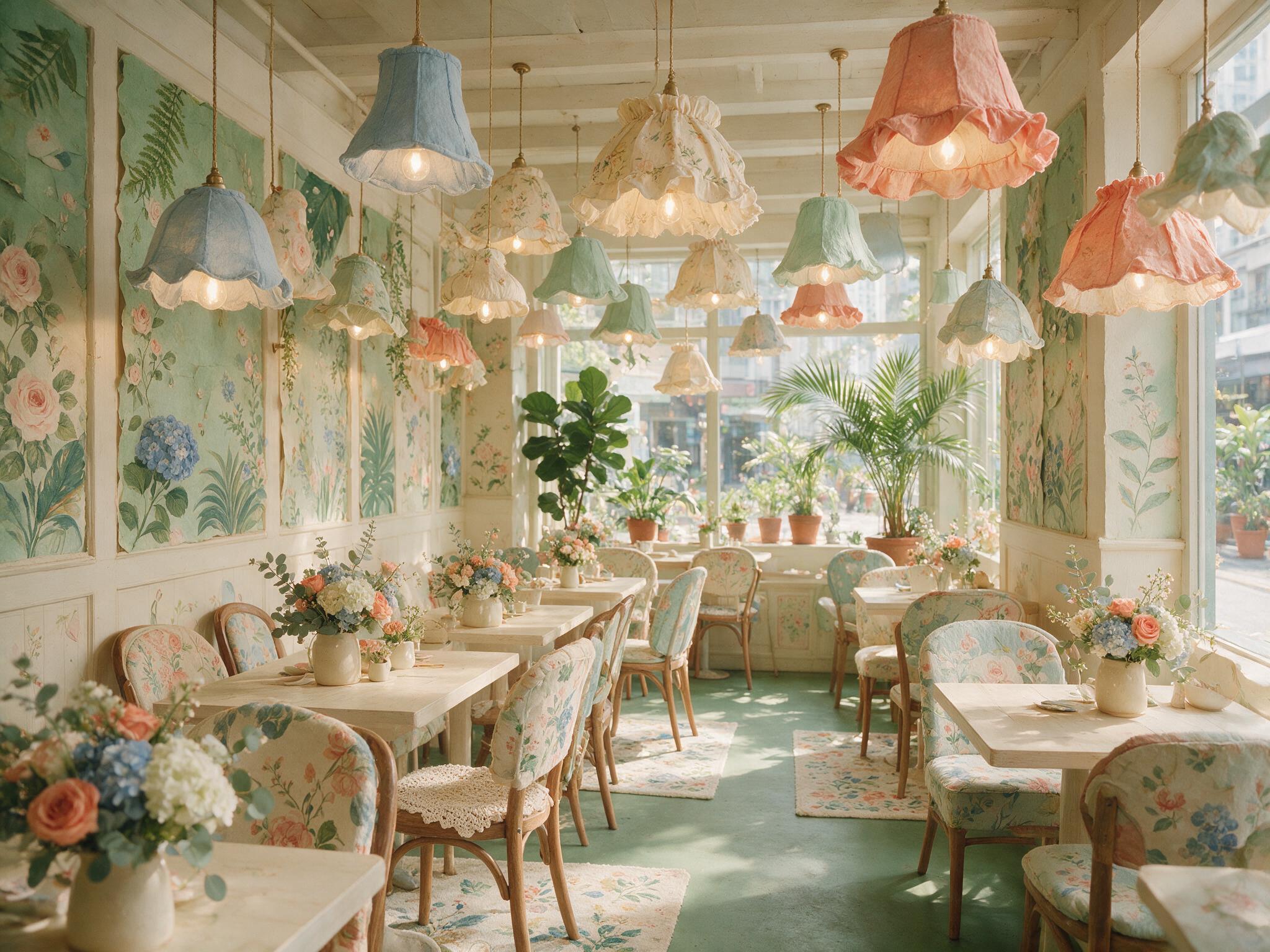植物紙景包圍的咖啡店小徑